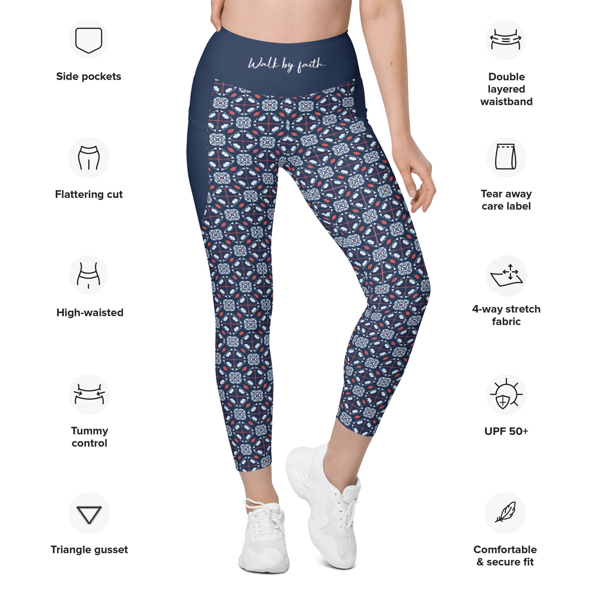 Walk by faith. Navy and Red Medallion Leggings with Pockets(!) – Life Prep  Tools