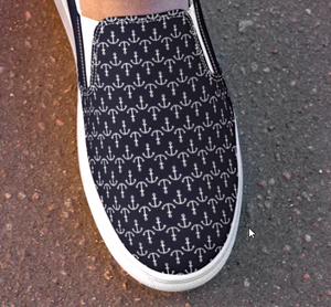 "I have this hope." Hebrews 6:19 - Navy & White Anchor Women’s Slip-On Canvas Shoes