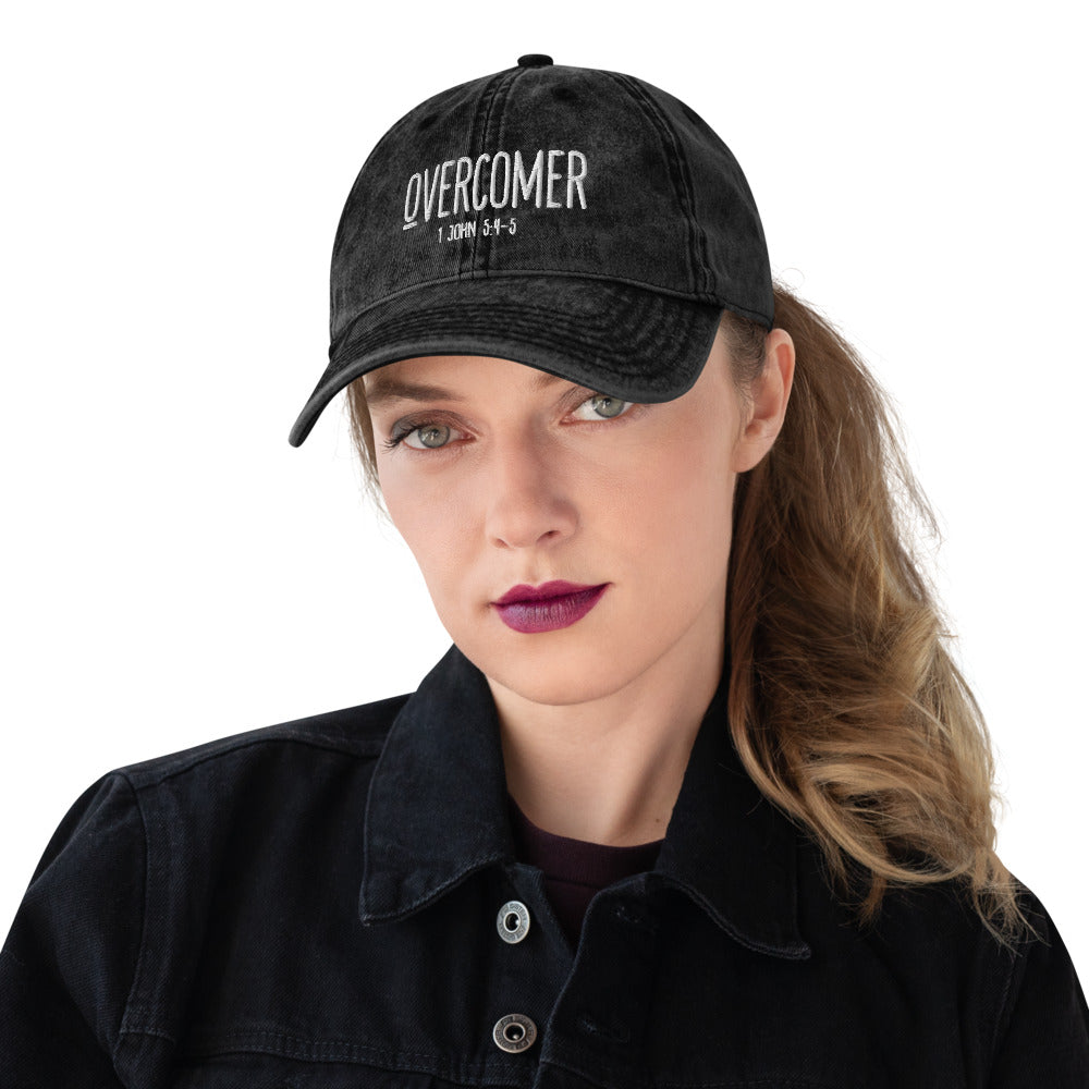 Overcomer 1 John 5:4-5 Embroidered Vintage Cotton Twill Cap