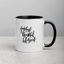 Load image into Gallery viewer, Grateful Thankful Blessed Mug with Color Inside
