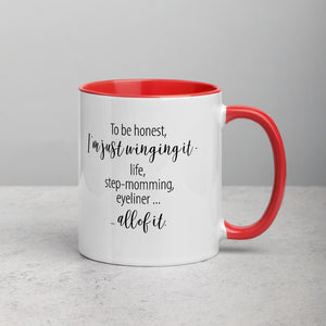 "To be honest, I'm Just Winging It" Mug with Color Inside