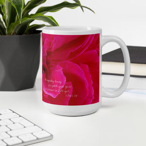 1 Peter 3:4 Pink Rose Mug