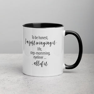 "To be honest, I'm Just Winging It" Mug with Color Inside