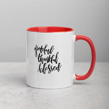 Load image into Gallery viewer, Grateful Thankful Blessed Mug with Color Inside
