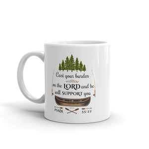 Cast your burden on the Lord, Psalm 55:22, Outdoors Mug